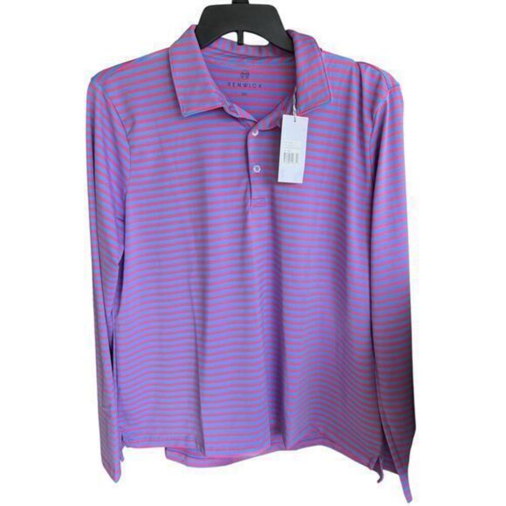 RENWICK Woman’s periwinkle bLIE pink stripe polo golf tennis plus NWT SZ XXL 2X